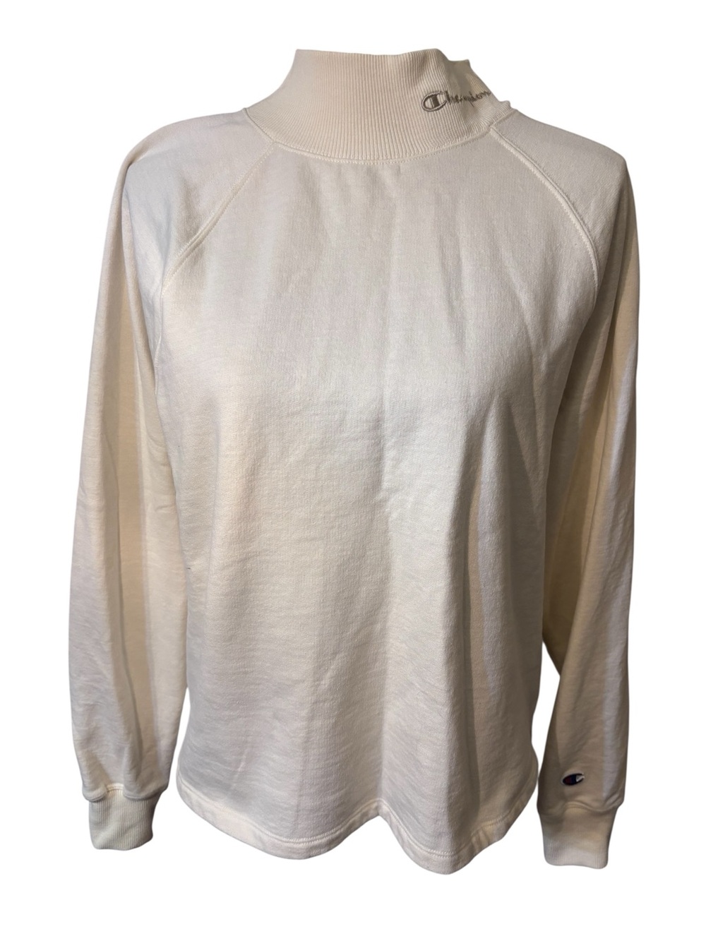 Champion Sweatshirt Large Cream Mock Neck Pullover Embroidered Logo Cotton